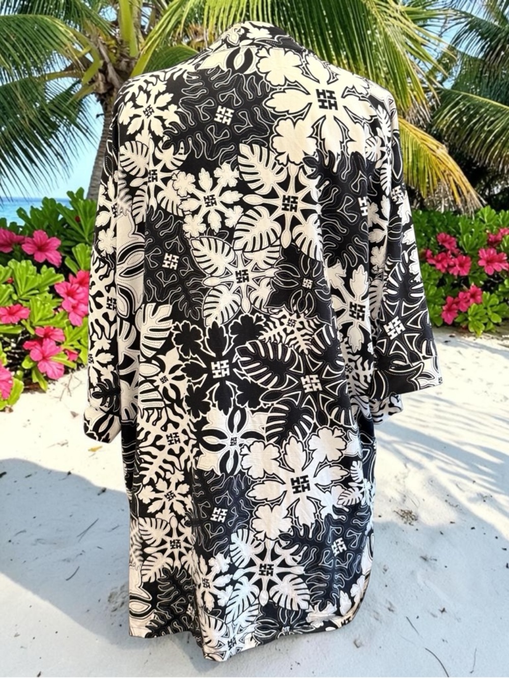 Hawaii's Finest Womens Sz M Kimono Open Cardigan Polynesian Floral Print Wrap - Picture 5 of 14